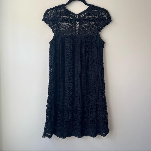 Anthropologie Maeve Women’s XS Elegant Black Crochet Midi Dress Cottagecore - Picture 3 of 10